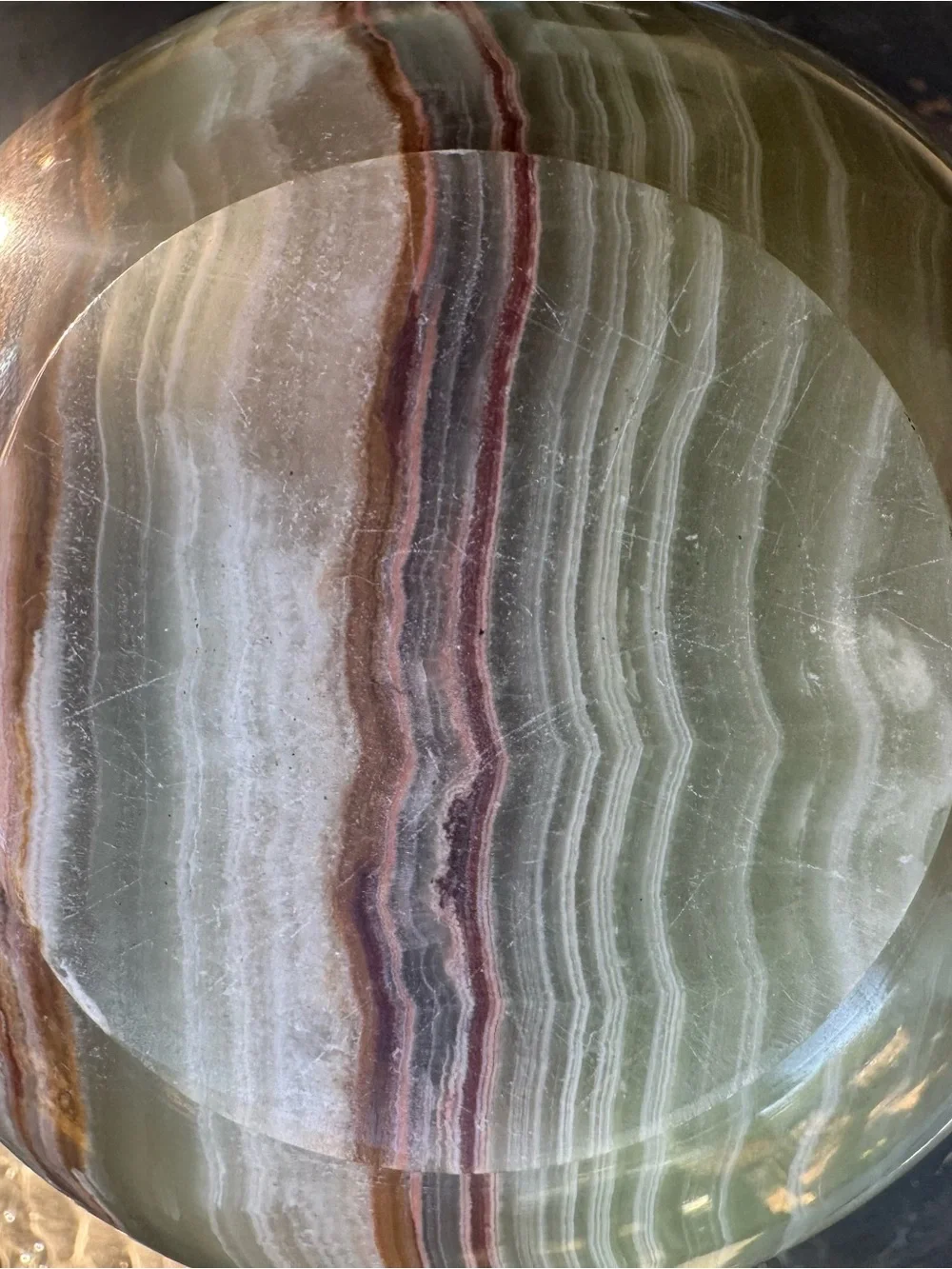 Vintage Polychrome Onyx Stone Vase in Pink, Brown & Green